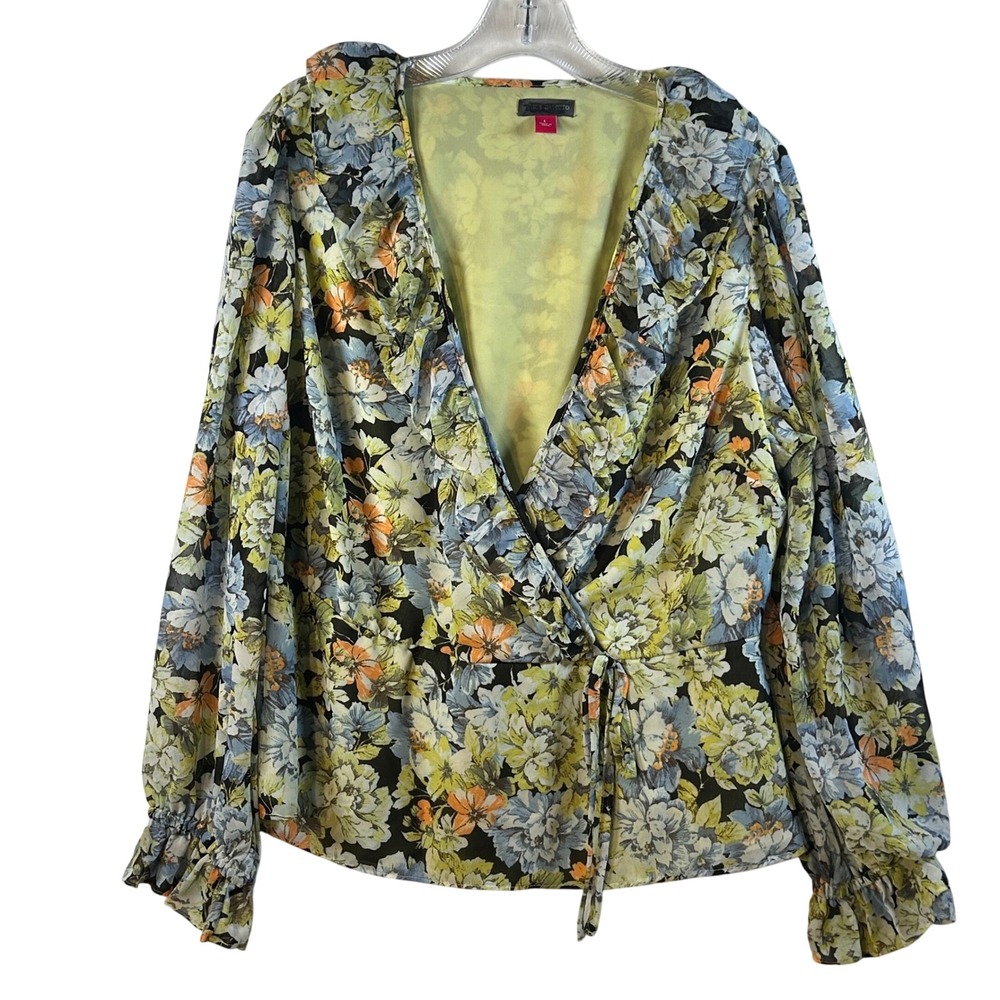 Vince Camuto Floral Wrap Blouse Long Sleeve Tie‎ Waist Size Large
